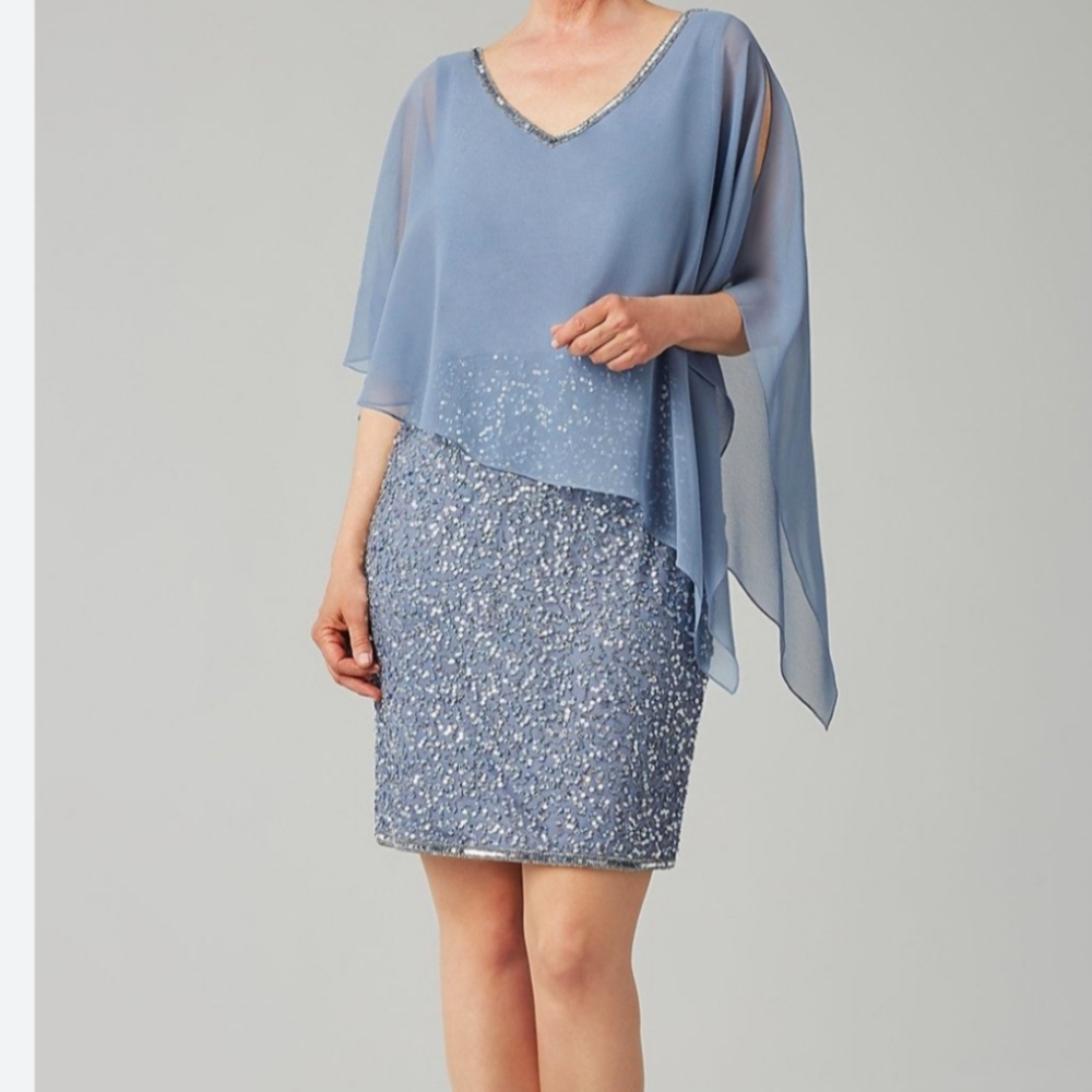 J Kara Sequined Blue Short Dress V Neck Size 16